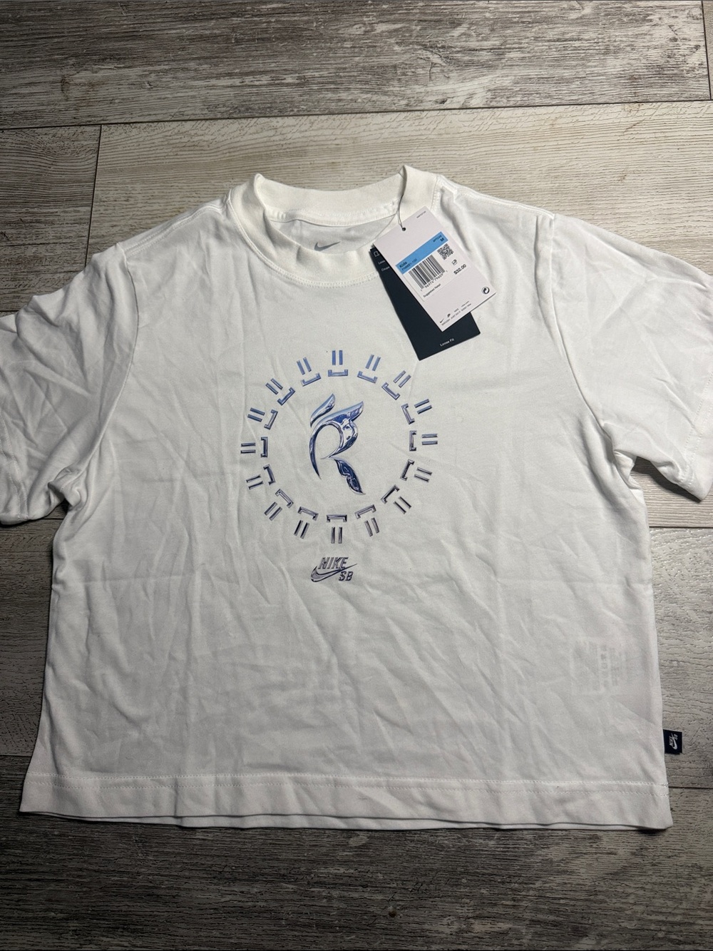 Nike White Short Sleeve Tee with Blue Graphic